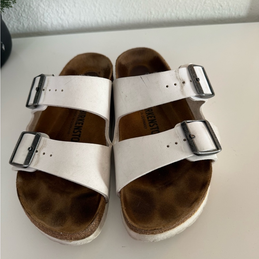 Birkenstock White Sandals with Dark Buckles - Picture 2 of 6